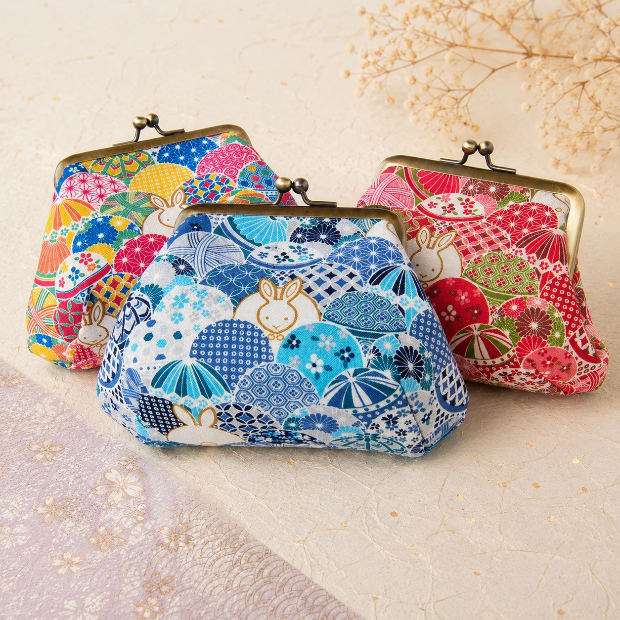 Gamaguchi makeup pouch in a rabbit pattern