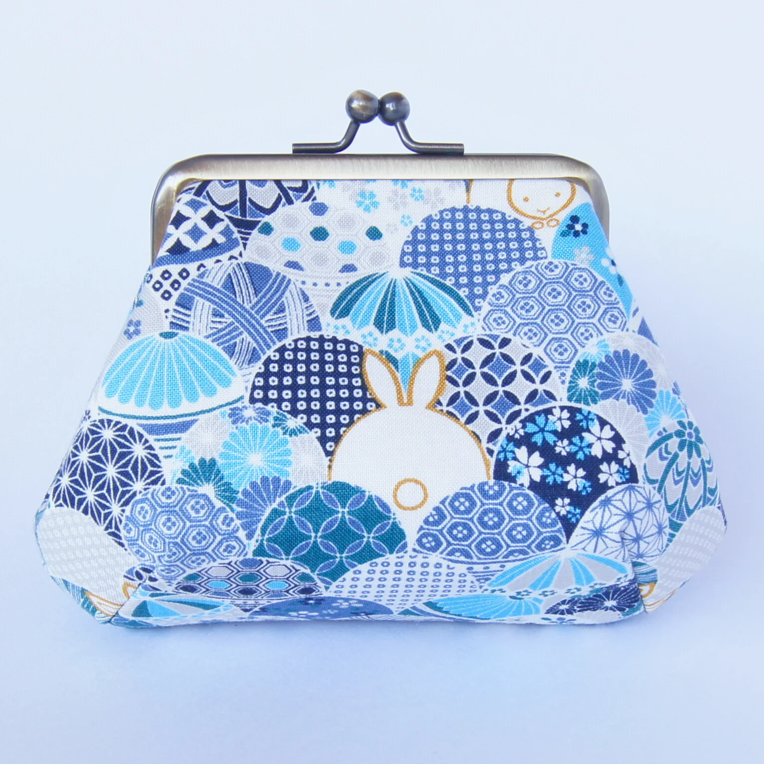 Another view of the blue rabbit-pattern pouch, color 1